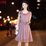 NFTY香港潮牌時(shí)尚輕熟風(fēng)減齡夏裝新款氣質(zhì)淑女顯瘦雪紡小個(gè)子連衣裙女 豆沙粉 L （105-115斤）