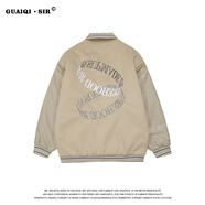 菲尼東爵國潮港風(fēng)ins潮刺繡字母原宿風(fēng)國潮寬松棒球服紐扣vintage開(kāi)衫夾克 卡其色 XL