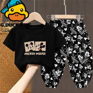 G.DUCKKIDS小黃鴨男童春夏季套裝2024新款中小兒童裝韓版寶寶洋氣防蚊褲兩件 米老鼠#黑T+米奇#黑褲 90