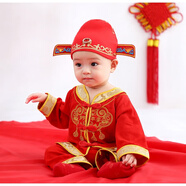 抓周禮寶寶一周歲衣服男童春秋抓周禮服女嬰兒童唐裝寶寶套裝中國(guó)風(fēng)薄款夏季春秋冬季過年服 紅色長(zhǎng)袖歲歲平安(80碼配襪鞋帽)