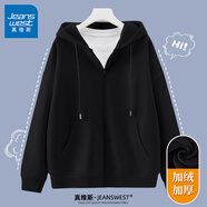 真維斯（JEANSWEST）外套女連帽開衫衛(wèi)衣女裝春秋冬季新款寬松休閑潮流韓版學(xué)生上衣服 黑色 純色 L
