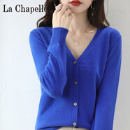 拉夏貝爾（La Chapelle）春秋薄款開(kāi)衫女針織羊 毛衫圓領(lǐng)外搭開(kāi)襟毛衣女外套百搭顯瘦線(xiàn)衫 純100自動(dòng)發(fā)熱V 領(lǐng)克萊因藍 純100自動(dòng)發(fā)熱2XL