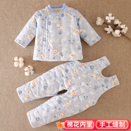 豆苗兒寶寶棉衣服純棉花手工棉襖嬰兒棉衣背帶棉褲套裝男女兒童小孩新生兒加厚保暖內(nèi)膽秋冬季一周歲 藍(lán)色獅子 80碼推薦年齡6-12個(gè)月