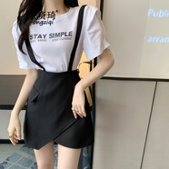 宏資琦小個子夏季成套搭配減齡套裝女2025年新款時尚顯瘦背帶短裙兩件裝 白色T恤+黑色背帶裙 M