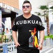 豪朗格加肥加大碼男裝短袖夏裝t恤肥佬特大號(hào)寬松半袖體恤上衣超大號(hào)6XL 黑色 2XL