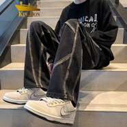 KIN DON褲子男新款2023褲子歐美高街vibe風(fēng)褲子男春秋ins潮牌美式復(fù)古扎 黑色 S