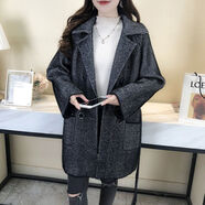雪格瑪女裝外套女中長(zhǎng)款2025春秋韓版修身顯瘦仿黃金毛呢大衣 黑色（加厚） M碼（建議：95斤-105斤）