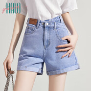 Halo Queen牛仔短褲女夏季高腰做舊破洞顯瘦a字褲潮流女褲H134N2633