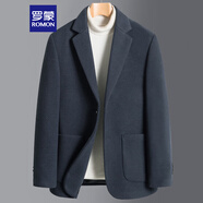 羅蒙羊毛呢西服男士春秋商務(wù)休閑西裝厚款大衣外套男裝85XF湖藍(lán)2XL