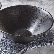 絲貝美瓷 創(chuàng  )意面碗日韓料理餐具家用泡面碗黑色個(gè)性復古陶瓷大號湯碗拉面碗 7英寸喇叭拉面碗