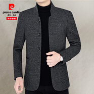 皮爾卡丹（pierre cardin）羊毛呢外套男秋冬季中年商務(wù)立領(lǐng)夾克男休閑潮流羊毛絨外套爸爸裝 深灰 L (120-140斤)