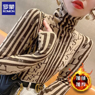 羅蒙（ROMON）德絨打底衫女秋冬季2025年新款印花洋氣內搭堆堆領(lǐng)修身保暖上衣 卡其色加絨加厚 L 【推薦95-105斤】