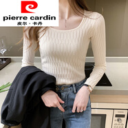 皮爾卡丹（pierre cardin）針織打底衫女春秋新款內搭低領(lǐng)長(cháng)袖上衣修身套頭毛衣冬時(shí)尚女裝 杏色 XL