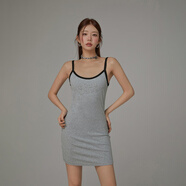 CHUU字母貼布繡連衣裙女2025夏季新款辣妹修身無(wú)袖吊帶短裙子 灰色 均碼