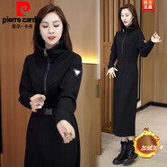 皮爾卡丹（pierre cardin）官方高端長(zhǎng)款衛(wèi)衣裙女秋冬季新款洋氣遮肚子減齡加絨加厚顯身材連 品牌旗艦黑色 加絨 品牌旗艦2XL 130-145斤