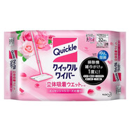 花王（KAO）除塵紙拖把拖布替換濕紙巾清潔巾防靜電地板用清理毛發(fā)立體吸附巾 玫瑰香 32枚