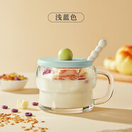 惠上嘉早餐杯帶蓋勺牛奶杯把手燕麥杯透明杯子高顏值玻璃杯豆?jié){酸奶杯 淺藍(lán)色【帶蓋帶勺】-彩盒裝 晨曦早餐杯300ML
