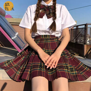 jk制服格裙全套女JK學(xué)生裙子夏季日系少女制服百褶裙短裙學(xué)院風(fēng)半身裙歐維沃 山楂樹 短袖襯衫+格裙+領(lǐng)結(jié) S