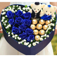 花西拾鲜花同城速递蓝玫瑰蓝色妖姬花礼盒巧克力生日礼物三八妇女节 11朵蓝玫瑰+9颗巧克力