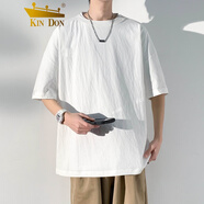 KIN DON短袖亞麻短袖t恤男夏季潮牌潮流大碼寬松衣服中國(guó)風(fēng)棉麻體恤 白色 XL