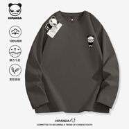 HIPANDA重磅純棉春秋季新款男士長袖t恤寬松圓領青少年美式簡約休閑上衣 【純棉】-中灰#JDP小熊貓標X L