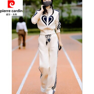 皮爾卡丹（pierre cardin）休閑純棉運動套裝女春秋季新款時尚洋氣寬松顯瘦減齡闊腿褲兩件套 杏色兩件套 M(建議100斤以下)