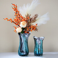 克拉蘇新中式花口燙金高檔花瓶雅致家居插花水培精美工藝花器裝飾品擺件 一對花瓶大+小號+把束花藝