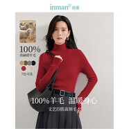 茵曼（INMAN）無縫一體100羊毛衫打底針織毛衣上衣 紅色-高領-W18438115 L