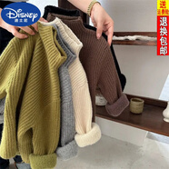 迪士尼（Disney）韓國兒童毛衣2024冬款男童半高領純色加絨打底女童洋氣套頭針織衫 灰色【親膚一體絨】 80
