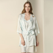 Solo seta斷碼孤品女士真絲睡衣家居服套裝睡袍印花時(shí)尚輕奢四季款 瑞莎貝拉睡袍藍 XL