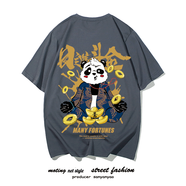 陌汀港風(fēng)潮牌短袖男國潮日進(jìn)斗金潮流體恤中國風(fēng)寬松純棉情侶裝上衣服 暗夜灰色  日進(jìn)斗金 S 高155-165 重80-100