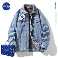NASADKGM牛仔外套男韓版潮牌青少年春秋冬季休閑工裝夾克百搭外套男上衣男 藍(lán)色加絨 L （建議130-150斤）