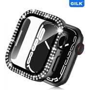 萬浮生適用applewatch鉆石手表殼一體殼膜蘋果手表s10 s9手表帶保護殼水鉆s8帶鉆se鑲鉆十代iwatch保護膜 雙排鉆 亮黑色 殼膜一體 iWatch SE2/S6/S5/S4/SE 40