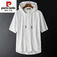 皮爾卡丹（pierre cardin）男士夏季新款連帽短袖T恤潮流韓版修身純色帶帽抽繩衛(wèi)衣男潮 白色 2XL 135斤-145斤