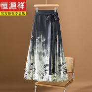 恒源祥新中式國風(fēng)真絲半身裙女士春裝新款百褶馬面裙復古桑蠶絲中長(cháng)裙子 黑色 XL 【115-130斤】
