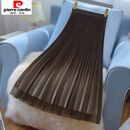 皮爾卡丹星空漸變網(wǎng)紗半身裙秋冬新款中長(cháng)高腰a字百褶裙顯瘦垂感紗裙 氣質(zhì)咖 S 適合70-95斤