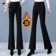 啄木鳥(niǎo)毛呢時(shí)尚微喇褲子2026秋冬新款女加絨加厚顯瘦時(shí)尚呢子休閑喇叭褲 黑色  加絨 L 【建議105-115斤】