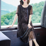 意枕上復古網(wǎng)紗拼接連衣裙女夏裝2026年新款寬松顯瘦中長(cháng)款夏季雪紡裙子 豹紋色 L (建議110斤以下)