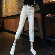 UKMR七分矮小個(gè)子潮流百搭夏季薄新款牛仔褲女裝彈力高腰寬松顯瘦 七分-米白色【高品質(zhì)】 27 碼【93-99斤】