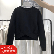 芭布笛太空棉扭結白色衛衣女2022秋季新款韓版短款小眾上衣 黑色 M碼100斤以下