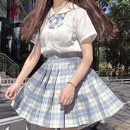jk制服格裙全套女學生裙子夏季日系少女制服百褶裙短裙學院風半身裙JK閃動少女 白溟 百褶裙+短袖襯衫+領(lǐng)結(jié) M