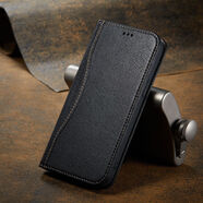 羅逸適用蘋(píng)果17ProMax手機(jī)殼iPhone16/15Pro真牛皮翻蓋磁吸皮套14錢(qián)包款全包防摔硅膠保護(hù)套男女商務(wù) 【黑色】牛皮西槍皮套 蘋(píng)果17