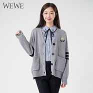 唯唯（WEWE）春季針織衫外套新款女裝時(shí)尚羊毛線衣小外套 灰色 S(160)
