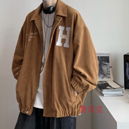 魯賓克 燈芯絨外套男春季潮牌美式復(fù)古棒球服男生夾克寬松情侶棒球服男 卡其色 XL（120-140斤）