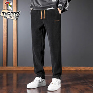 啄木鳥(niǎo)加絨加厚休閑褲男秋冬季2025新款彈力衛褲寬松運動(dòng)錐形時(shí)尚長(cháng)褲子 095黑色 XL