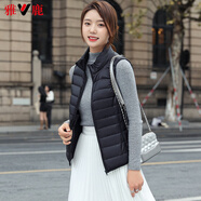 雅鹿輕薄羽絨服馬甲女短款外穿背心內搭坎肩秋冬馬夾AP 黑色 3XL