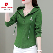 皮爾卡丹新款衛衣女連帽修身長(cháng)袖T恤2025秋冬新款韓版顯瘦時(shí)尚減齡打底衫 830綠色  XL 建議115-130斤