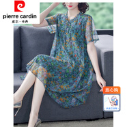 皮爾卡丹（pierre cardin）女裝夏裝胖女士寬松加短款雪紡連衣裙女士沙灘裙小個(gè)子遮 皮爾卡丹-藍(lán)色 皮爾卡丹-5XL