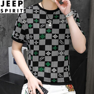JEEP SPIRIT夏季短袖T恤男冰絲網(wǎng)眼鏤空緊身打底衫歐美潮牌大碼男裝上衣高端 818綠色 M