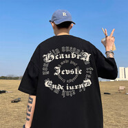 7家優(yōu)品短袖t恤男夏季新款美式印花歐美潮流街頭字母潮牌高街五分半袖 YSXS-CM663黑色（建議大一碼） 3XL